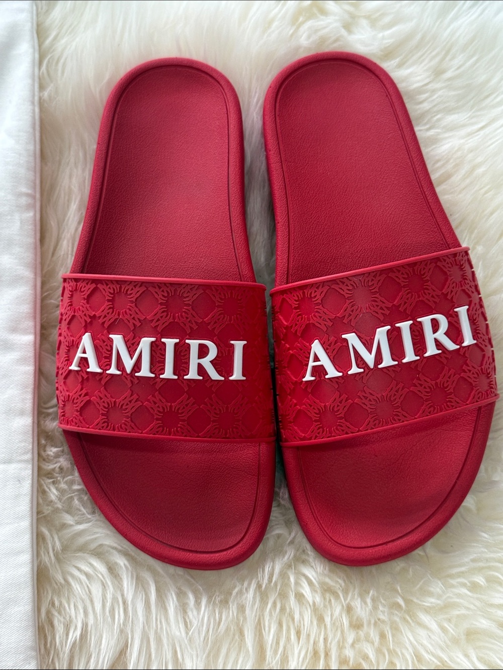 AMIRI Red Logo Slide Sandals with Raised White Lettering